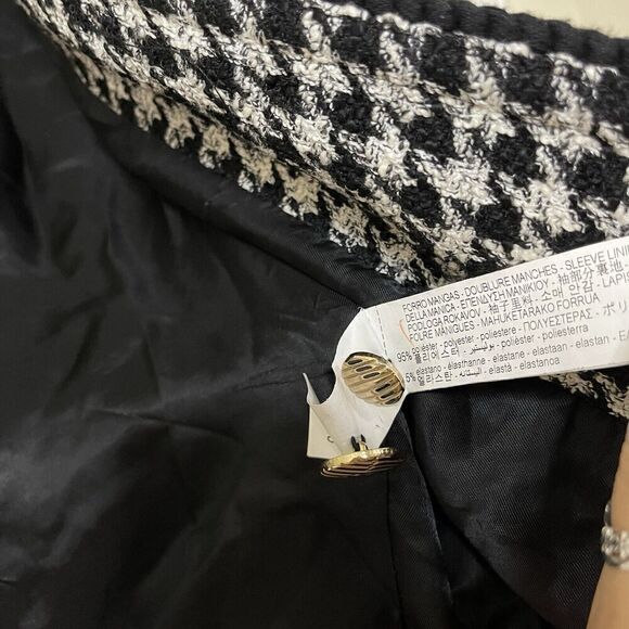 ZARA Blogger Favorite Black White Houndstooth Cropped Blazer Jacket medium - Picture 4 of 6